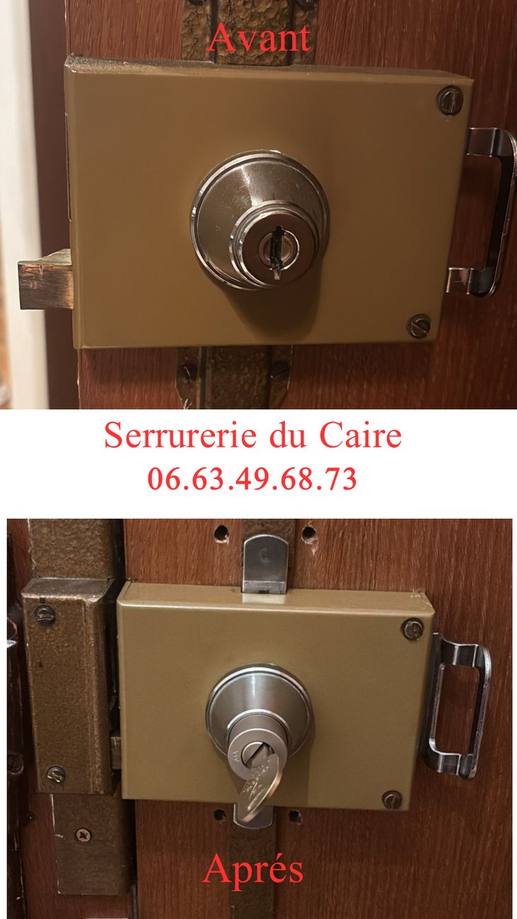 Avant / après : changement de serrure en applique — intervention serrurier Paris 20